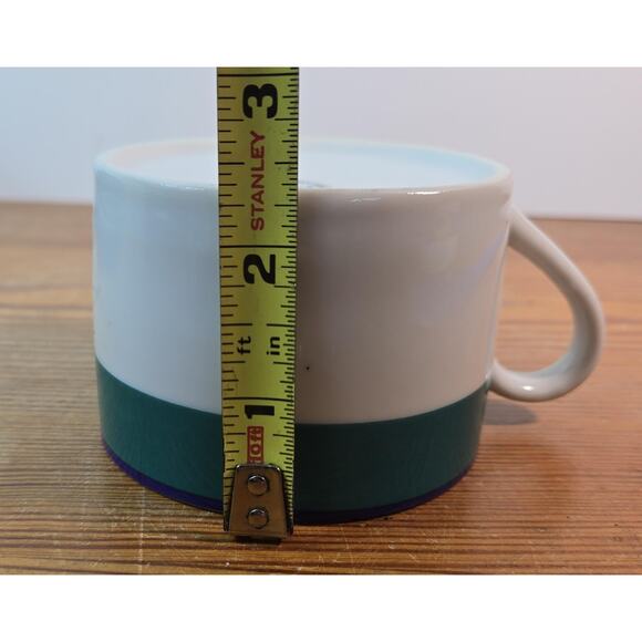 Pier 1 Two-Tone Coffee Cup Mug Teacup Green Band Blue Rim 92024 Replacement - Picture 4 of 6